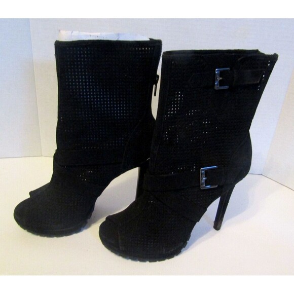 Juicy Couture Ankle Boots NWOB Fabia Black Perforated Peep Toe Platform Size 6.5 - Picture 5 of 11